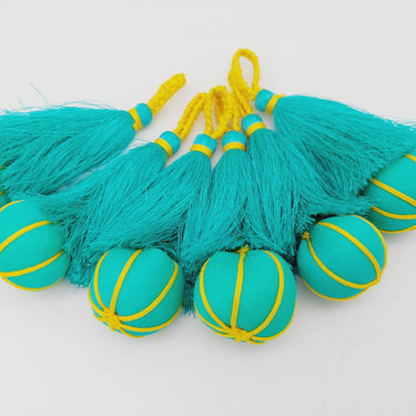 Caribbean Green and Yellow Pumpkin Tassels, Latkan, Indian Tassels